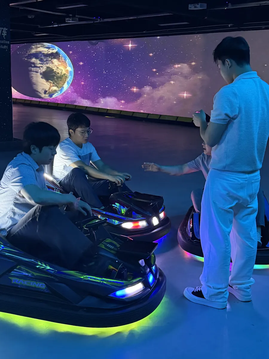 Customer evaluating projection kart equipment in South Korea